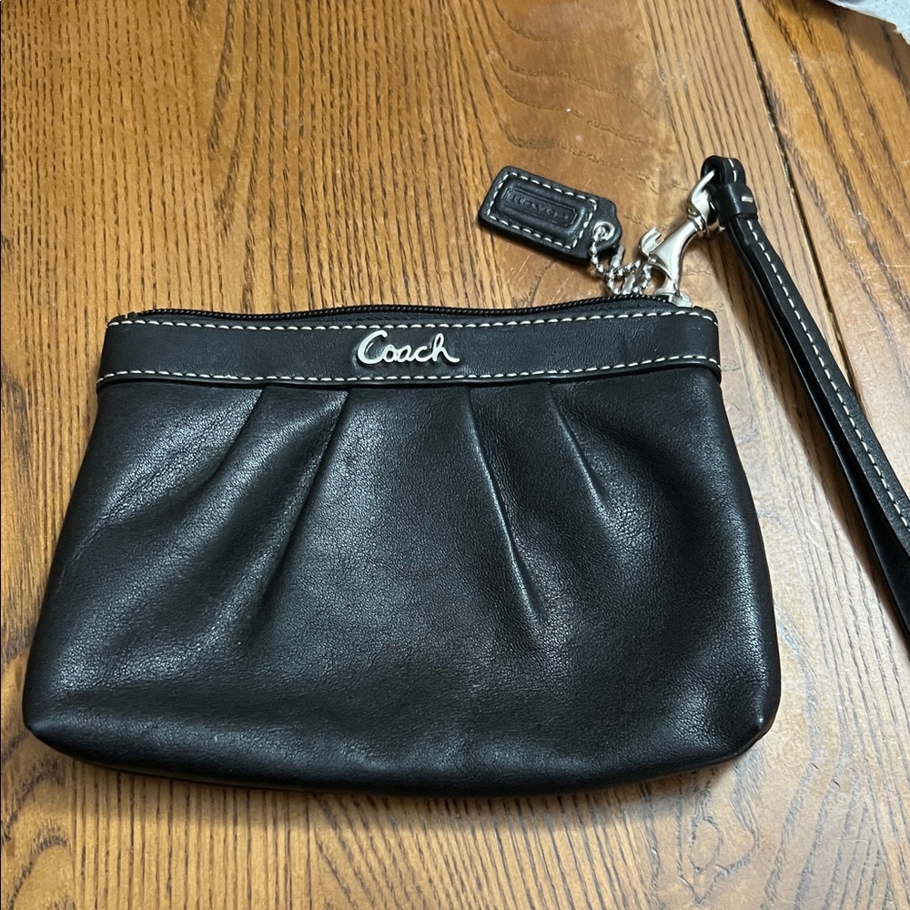 Coach Black Leather Wristlet vintage with Contrast Stitching